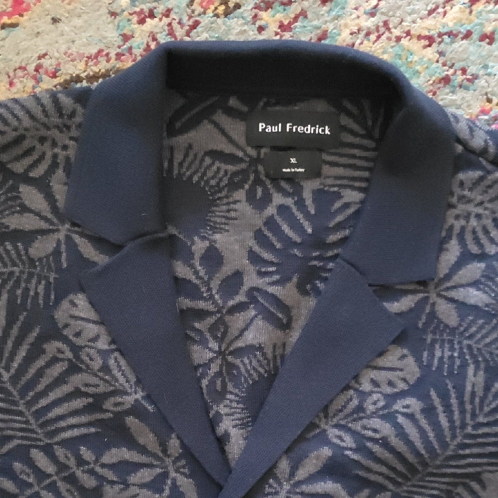 Paul Fredrick Navy and Charcoal Floral Jacquard Cardigan - Picture 4 of 6